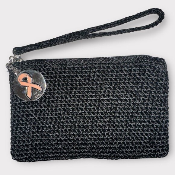 The Sak Wristlet Black Crochet Alana Wallet Breast Cancer Awareness Pink Ribbon - Picture 2 of 9